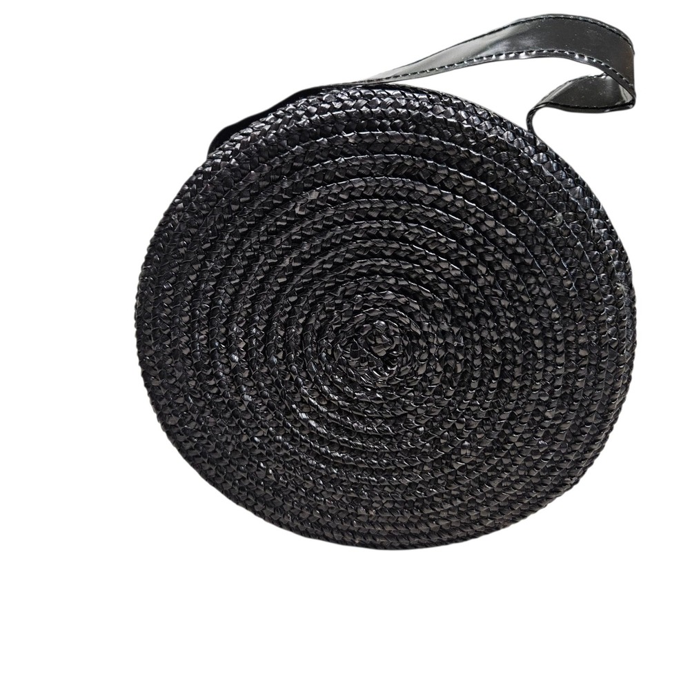 Sassy Black Round Straw Purse Daisy Flower Novelty Cute Small Handbag Satchel - Picture 2 of 9
